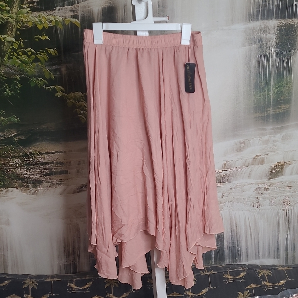 New! Metro wear Womens Large Blush High Low Ruffle Flowy Skirt